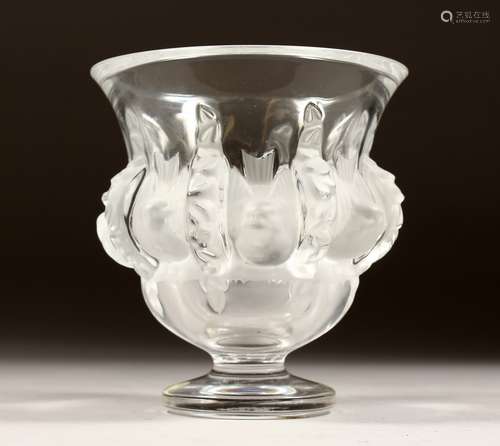 A LALIQUE GLASS VASE with a band of birds, engraved Lalique,...