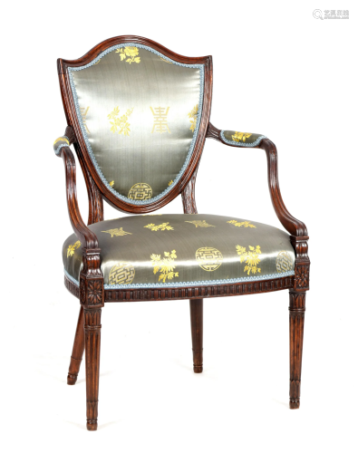 A LATE 18TH CENTURY HEPPLEWHITE UPHOLSTERED MAHO…