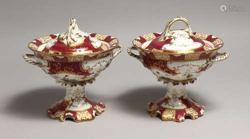 A PAIR OF COALPORT TWO HANDLED BOWLS AND COVERS 6ins high Mu...