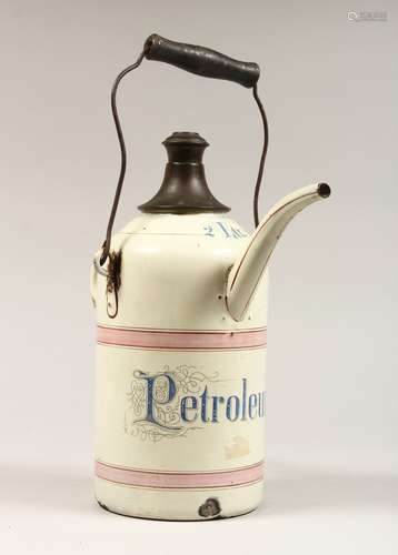 AN ENAMEL FRENCH PETROL CAN 2LT, 11ins high.