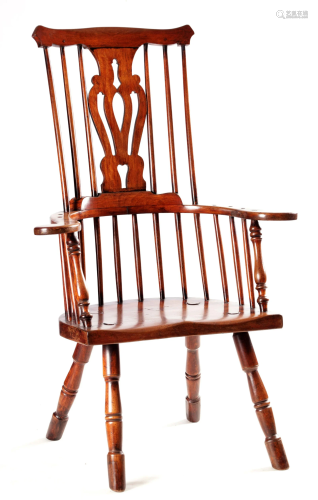 AN 18TH CENTURY ASH AND ELM COMB BACK WINDSOR CHAIR