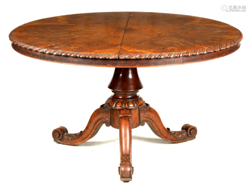 A 19TH CENTURY BURR OAK CENTRE TABLE with segmented