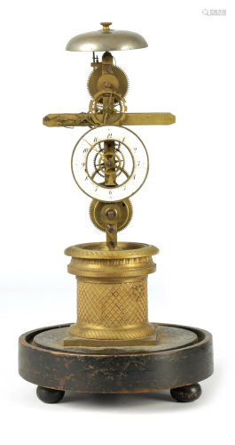 A RARE EARLY 19TH CENTURY FRENCH ORMOLU SKELETON CLOCK