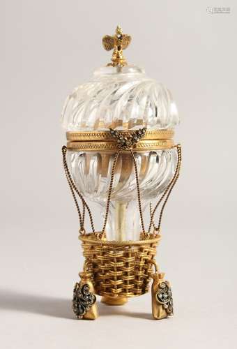 A SUPERB RUSSIAN SILVER GILT HOT AIR BALLOON BOX AND COVER a...