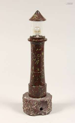 A CORNISH SERPENTINE MARBLE LIGHTHOUSE 10ins high.