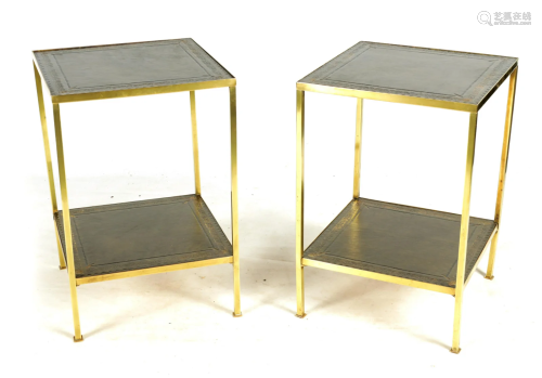 A PAIR OF 20TH CENTURY END TABLES with dark green