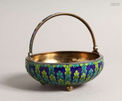 A 19TH CENTURY RUSSIAN SILVER AND ENAMEL CIRCULAR BASKET wit...