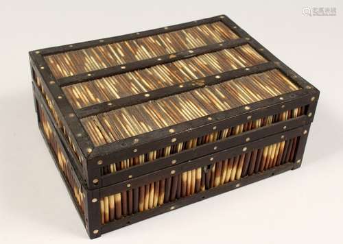 A PORCUPINE QUILL BOX 9ins long