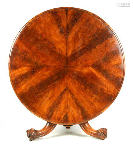 AN EARLY VICTORIAN FIGURED WALNUT CENTRE TABLE with
