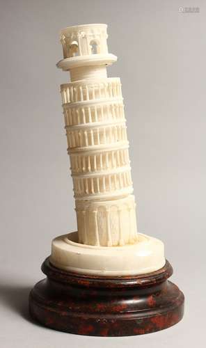 AN ALABASTER GROUP OF THE LEANING TOWER OF PISA , on a woode...