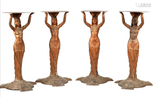 A SET OF FOUR ART DECO PAINTED CAST IRON TABLE BASES