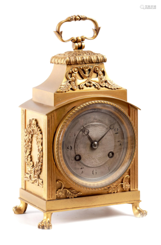 A 19TH CENTURY FRENCH GILT BRONZE PENDULE D'OFFICER