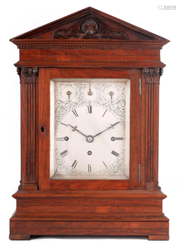 A SMALL ENGLISH LATE 19TH CENTURY ROSEWOOD TRIPLE FUSEE