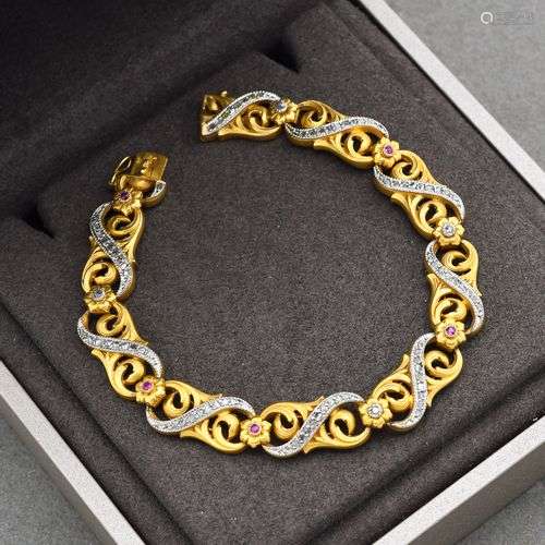 Bracelet d'époque Art Nouveau en or jaune 18K 750 millièmes ...
