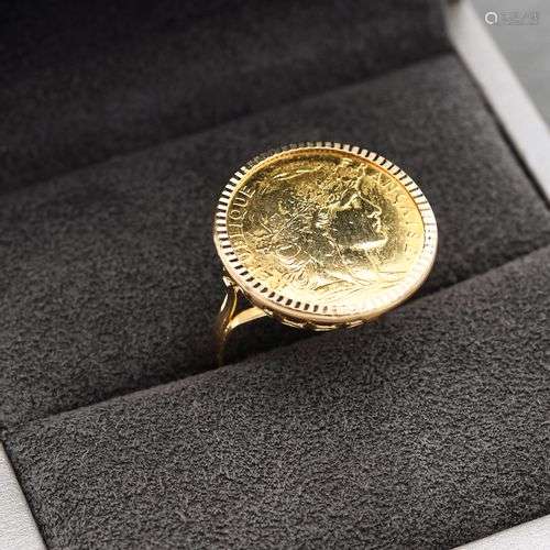 Bague en or jaune 18K 750 millièmes ornée d'une pièce de 10 ...