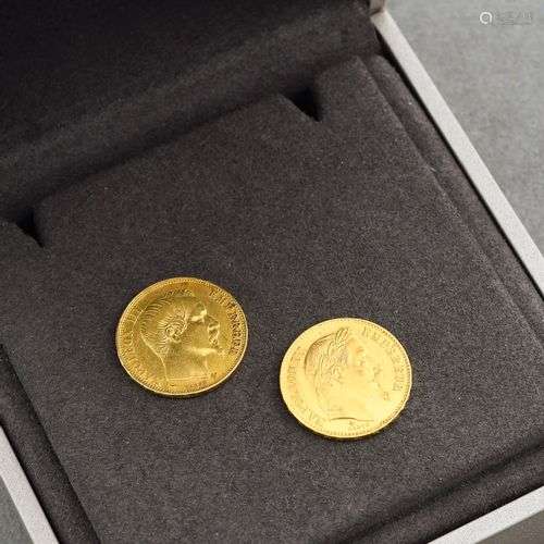 Un lot de deux pièces de deux pièces de 20 francs en or au p...