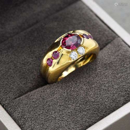 Bague en or jaune 18K 750 millièmes ornée d'une tourmaline r...