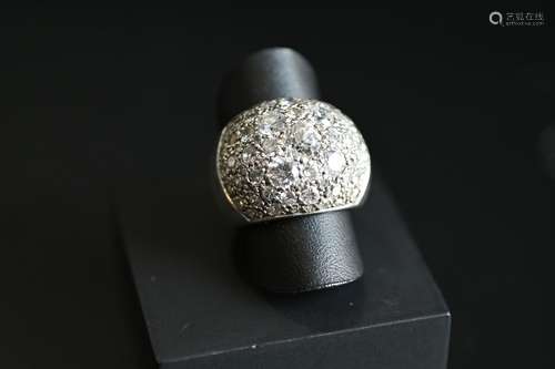 Bague boule en platine 800 millièmes pavée de diamants de ta...