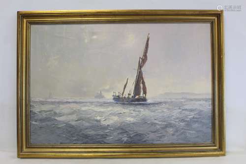 20TH CENTURY BRITISH SCHOOL. Shipping in an estuary. Oil on ...