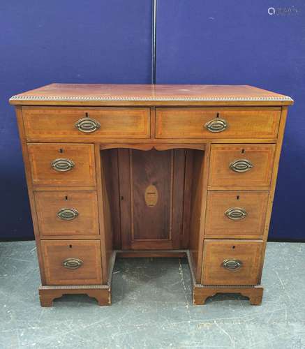 George III style mahogany inlaid kneehole desk, circa late 1...