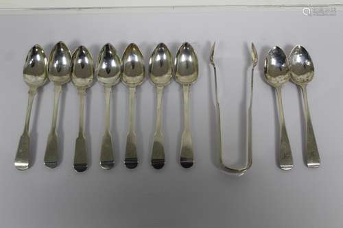 Set of seven Scottish Provincial silver tea spoons, fiddle p...