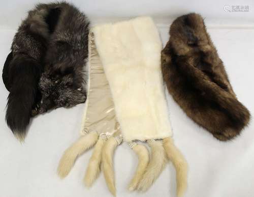 Vintage white ermine stole with tassels and two others. (3).