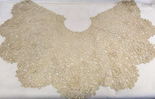 Fine large Victorian cream lace collar or cape with floral a...