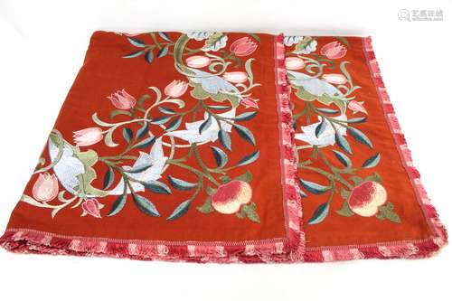 Late 19th or early 20th century red baize tablecloth with em...