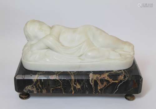 19th century carved white marble figure of a sleeping putto ...