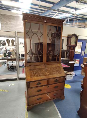 George III mahogany inlaid writing bureau with a similar boo...