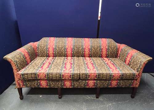 Mahogany upholstered sofa, upholstered in floral draylon, ra...