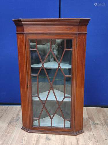 Georgian mahogany inlaid corner cabinet, with a glazed astra...