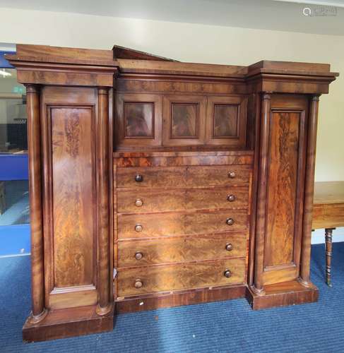 Victorian mahogany breakfront compactum wardrobe with a moul...