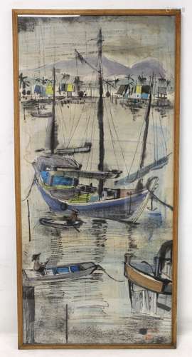 JEHAN CHAN (MALAYSIAN 1937-2011). Boats in a harbour. Waterc...