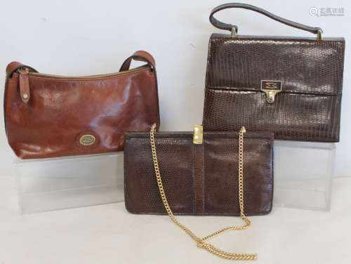 1960's Mappin & Webb handbag in brown leather lizard skin wi...
