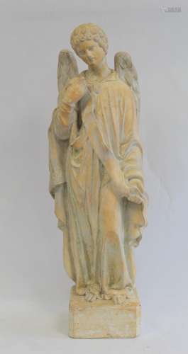 19th century pottery figure of an angel standing on square p...