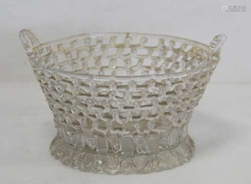 18th century Bristol or Liege glass 'traforato' basket of tw...