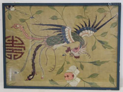 19th or early 20th century Chinese embroidered silk panel de...