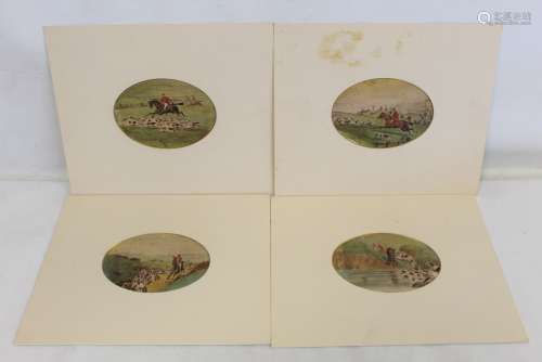 VICTORIAN SCHOOL. Set of 4 hunting scenes. Watercolour and g...