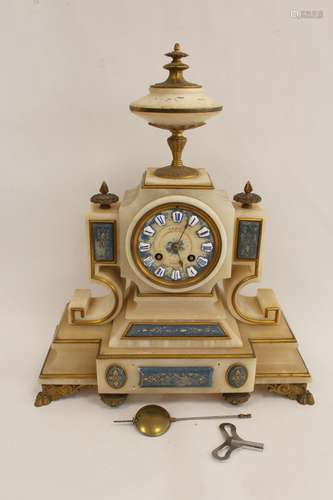 French mantel clock for Marshall, Edinburgh, in alabaster ca...