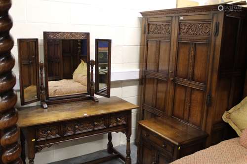 Jacobean style five piece oak bedroom suite by Titchmarsh & ...