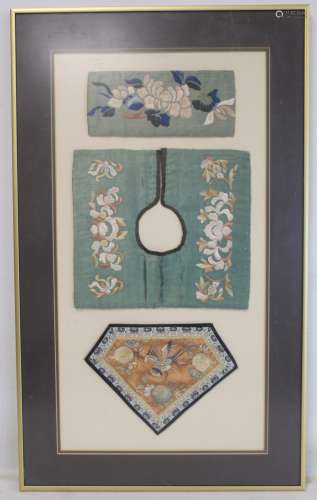 Three pieces of Chinese silk embroidery, comprising: a singl...