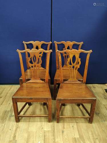 Set of four Georgian oak country chairs with pierced fiddle ...