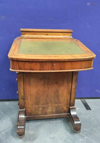 Victorian walnut inlaid Davenport desk, with a hinged statio...