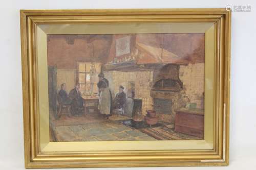 WILLIAM RAINEY (BRITISH 1852-1936). Kitchen scene. Watercolo...