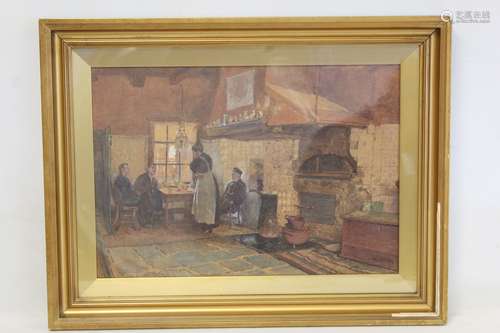 WILLIAM RAINEY (BRITISH 1852-1936). Kitchen scene. Watercolo...