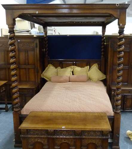 Jacobean style oak four poster king size bed by Titchmarsh &...