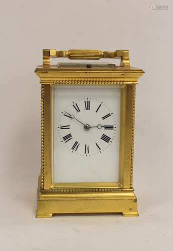 French carriage clock, quarter repeating, with silvered plat...