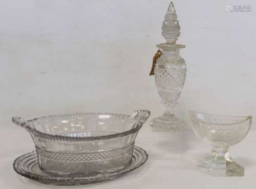 Antique cut glass twin handled oval dish, probably Irish, 22...