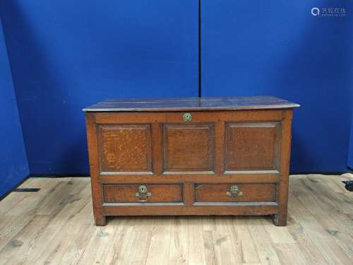 Oak coffer circa 18th century, with a hinged top above two s...